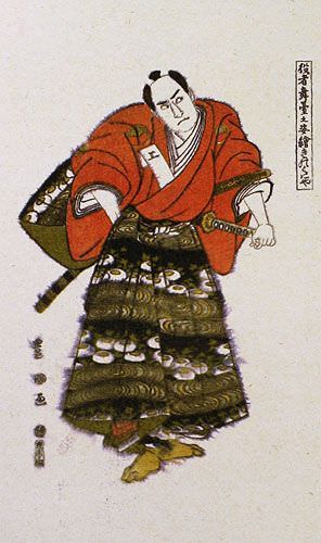 Ronin Samurai Warrior - Japanese Woodblock Print Repro - Wall Scroll close up view