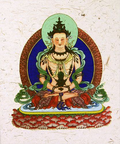 Buddha Deity Print - Wall Scroll close up view