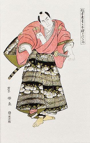Shimada Juzaburo - Ronin Samurai - Japanese Print Repro - Small Wall Scroll close up view