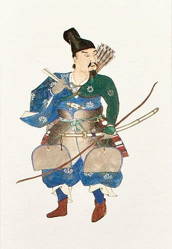 Japanese Archer Warrior Wall Scroll close up view