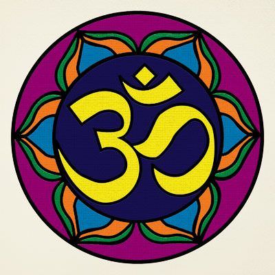 Colorful Om Symbol - Hindu / Buddhist Wall Scroll close up view