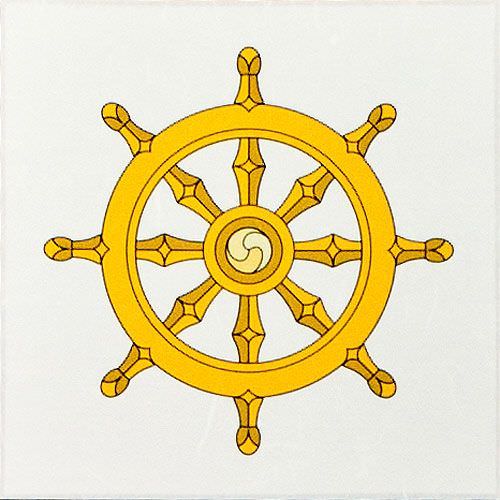 Wheel of Buddhism Symbol Print - Wall Scroll close up view