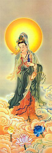 Avalokitesvara - Guanyin - The Buddha of Compassion - Giclee Print - Wall Scroll close up view