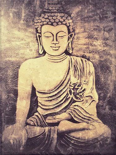 Stone Buddha - Giclee Print - Wall Scroll close up view