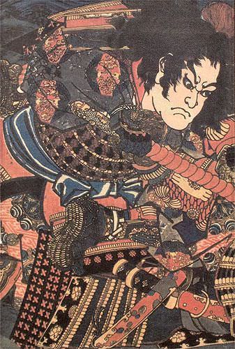 Samurai Sanada no Yoichi Yoshihisa - Japanese Print Repro - Wall Scroll close up view