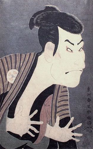 Japanese Actor Woodblock Print Repro Wall Scroll close up view