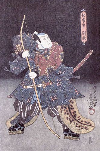 Samurai Warrior Archer - Japanese Woodblock Print Repro - Wall Scroll close up view