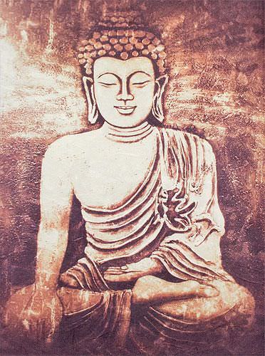 Stone Buddha Print - Wall Scroll close up view