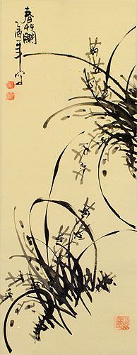 Classic Chinese Orchid Wall Scroll close up view