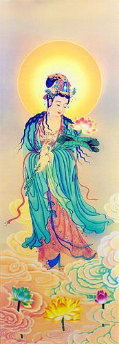Samanthapathra Buddha Lotus Embrace - Giclee Print - Wall Scroll close up view