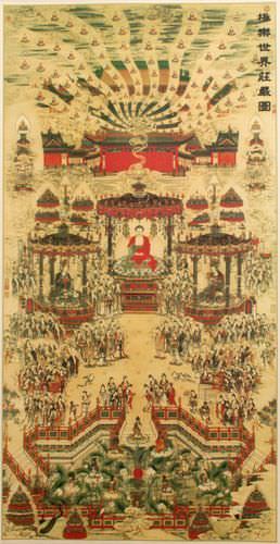 Buddhist Paradise Altar Print - Large Wall Scroll close up view
