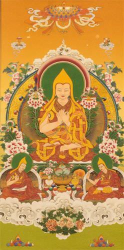 Tibetan Buddha Print - Yellow Wall Scroll close up view