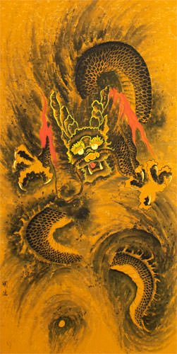 Flying Chinese Dragon - Extra-Large Chinese Scroll close up view