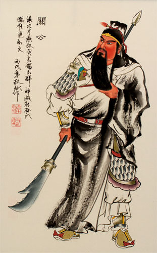Guan Gong Warrior of China Wall Scroll close up view