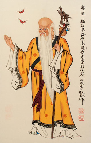 Longevity Saint of Ancient China Wall Scroll close up view