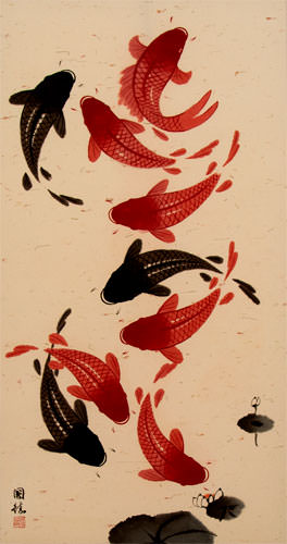 Classic Koi Fish Wall Scroll close up view
