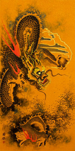 Flying Chinese Dragon - Extra-large Wall Scroll close up view