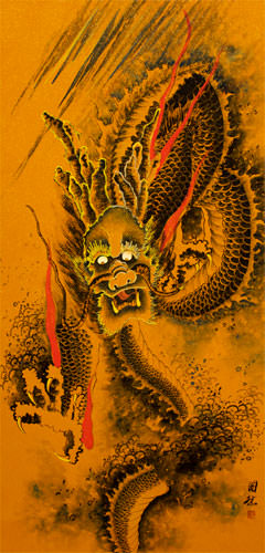 Amazing Flying Dragon - Extra-Large Chinese Wall Scroll close up view