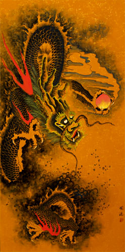 Flying Chinese Dragon - Extra-large Wall Scroll close up view