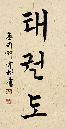 Taekwondo Korean Hangul Calligraphy Wall Scroll close up view