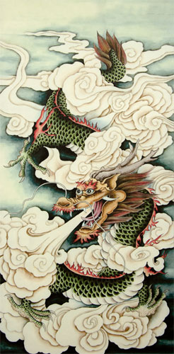 Chinese Dragon Print Wall Scroll close up view