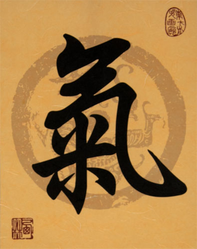 Spiritual Energy in Chinese and Japanese Kanji - Orange Print Scroll close up view