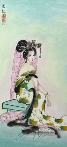 Beautiful Chinese Woman Wall Scroll close up view