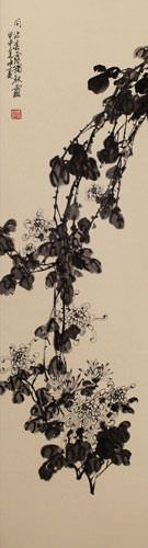 Traditional Chinese Chrysanthemum Wall Scroll close up view