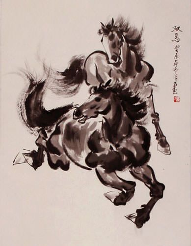 Chinese Horse Wall Scroll close up view