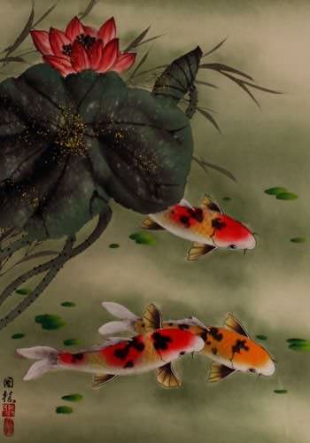 japanese art flowers. Koi Fish amp; Lotus Flower