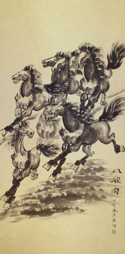 Eight Horse Wall Scroll close up view