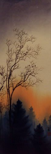 Colorful Asian Cranes Wall Scroll close up view