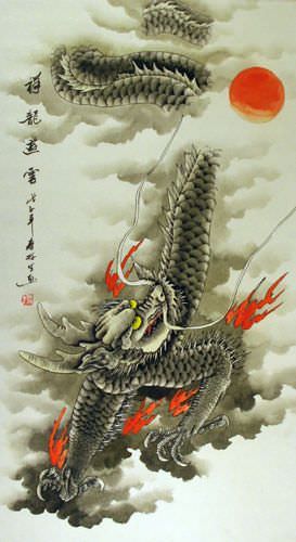 Chinese Dragon of the Clouds Wall Scroll close up view