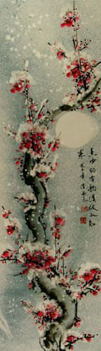 Chinese Snow Plum Blossom Wall Scroll close up view