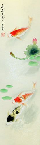 Koi Fish Wall Scroll close up view