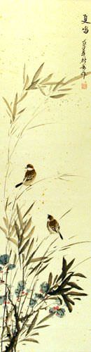 Summer Wishes - Bird and Flower Wall Scroll close up view