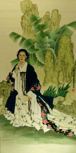 Woman and Palm Tree - Large Wall Scroll close up view