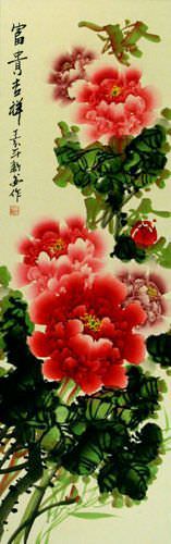 Colorful Flowers - Peony Wall Scroll close up view
