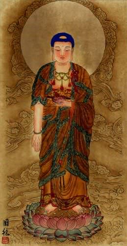 The Buddha Shakyamuni - Partial-Print - Chinese Scroll close up view