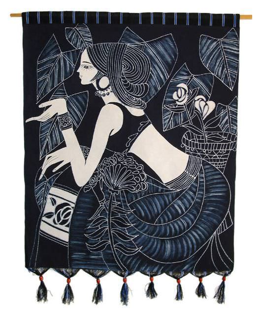 Sexy Asian Woman of South China Batik Wall Hanging