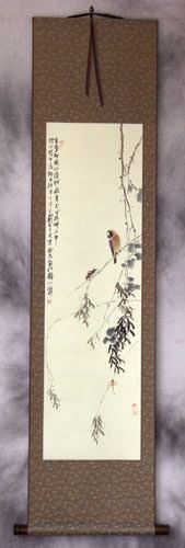 Bird on a Branch - Bird and Flower Wall Scroll