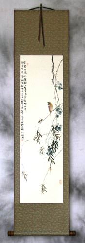 Bird on a Branch - Bird and Flower Chinese Scroll