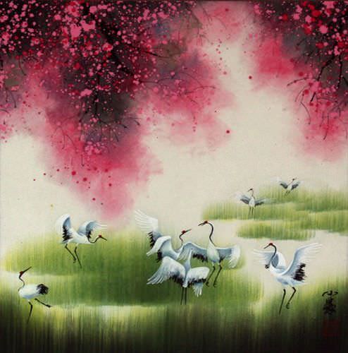Colorful Cranes Painting