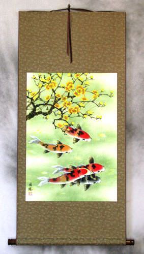 Koi Fish & Plum Blossoms - Chinese Scroll