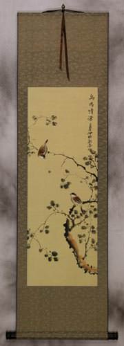 The Couple's Gaze - Bird and Flower Wall Scroll