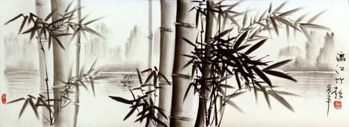 Chinese Charcoal Bamboo Landscape Drawing