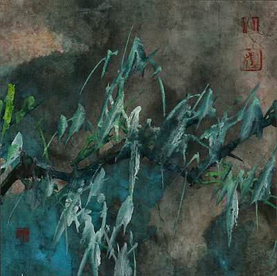 Abstract Blue Green Bamboo - Chinese Painting
