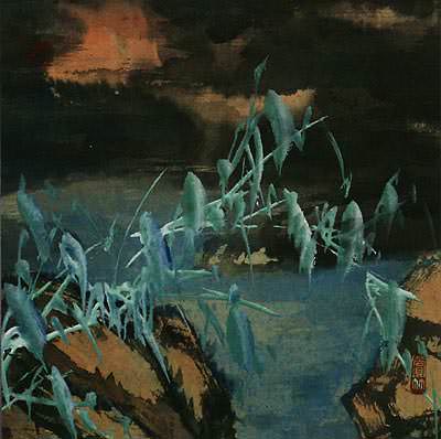 Twilight Bamboo and River - Chinese Landscape Painting