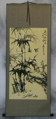 Big Chinese Black Ink Bamboo Wall Scroll