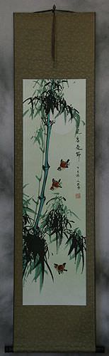 Birds and Chinese Bamboo Wall Scroll